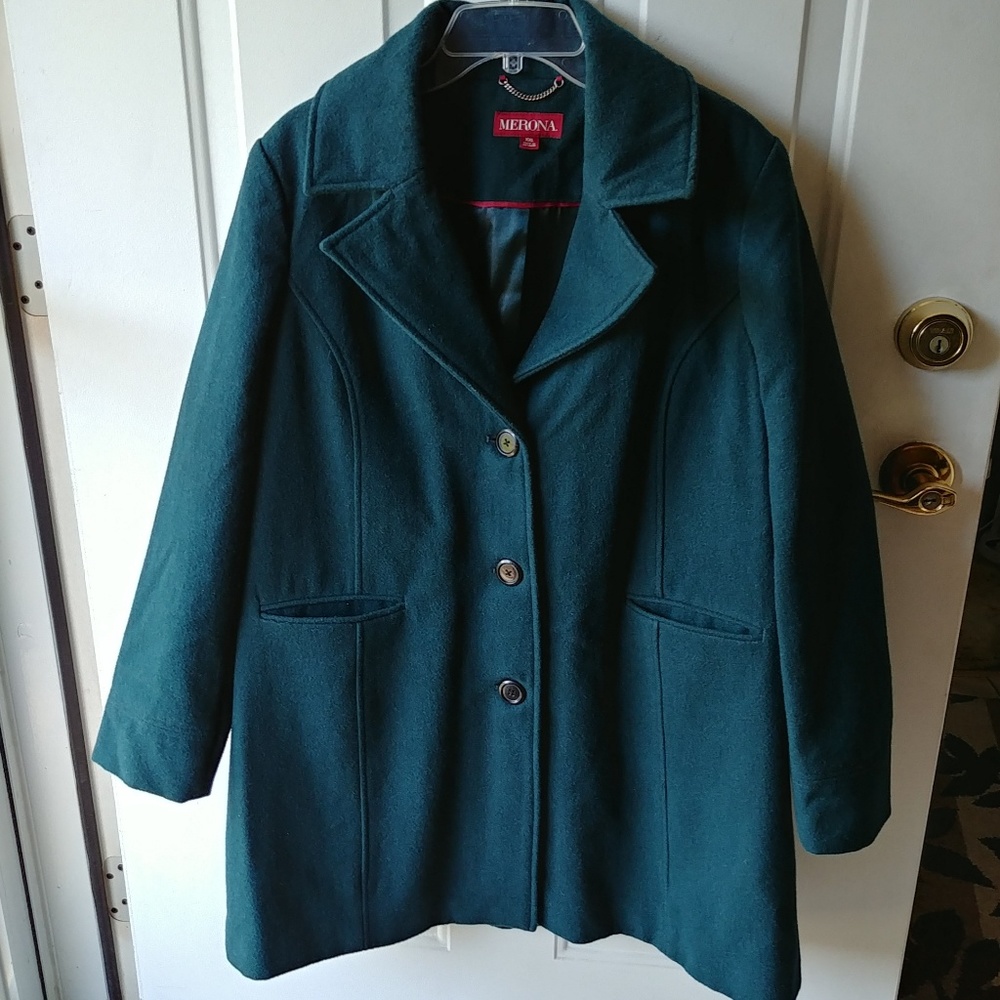 Dark teal wool blend coat